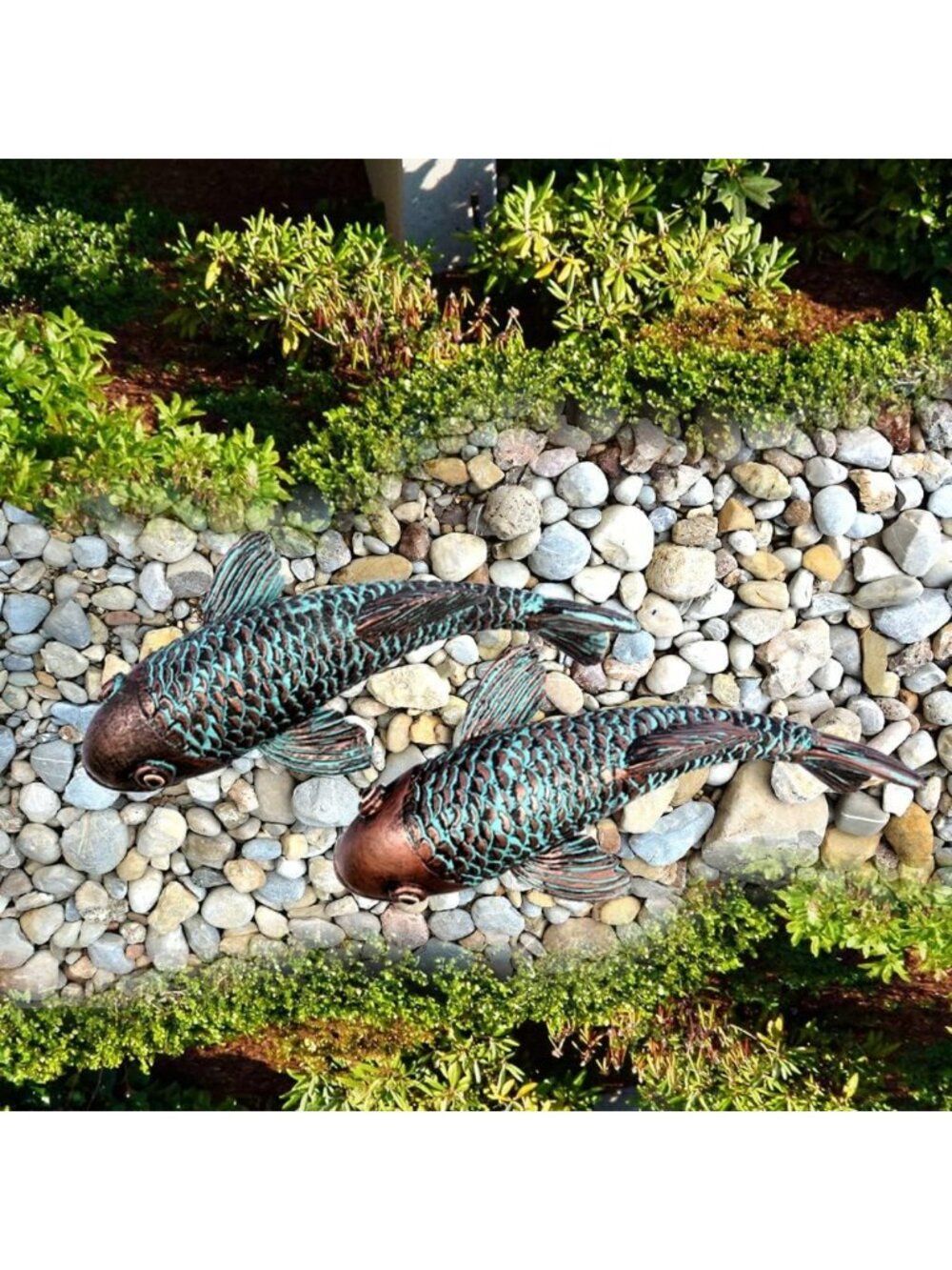 Set of 2 Antique Koi Fish Garden Statues - Outdoor Decor for Patio & Yard